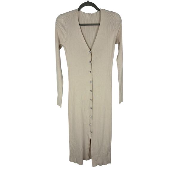 Lovers and Friends Phoenix Mini Dress Ribbed Crystal Button Elegant Ivory Size S - Picture 4 of 9